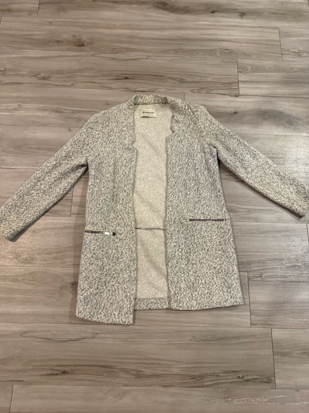 Stradivarius - Women's Textured Open-Front Coatigan - Light Gray